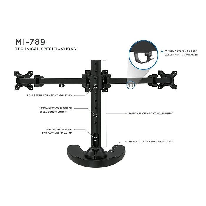 Mount-It! Mount-lt! Adjustable Monitor Mount, Up To 24", Black (MI-789) - Image 5