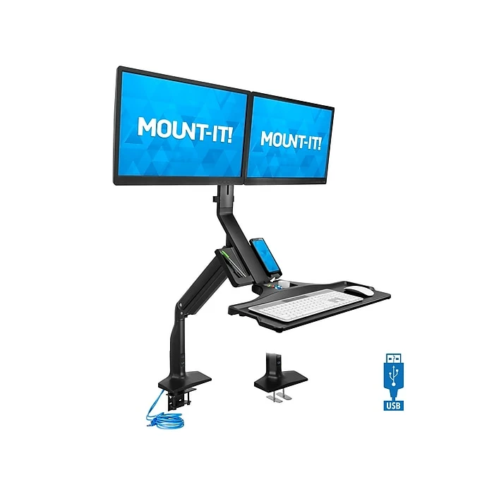 Mount-It! Adjustable Dual-Monitor Mount, Up To 27", Black (MI-7984) - Image 2