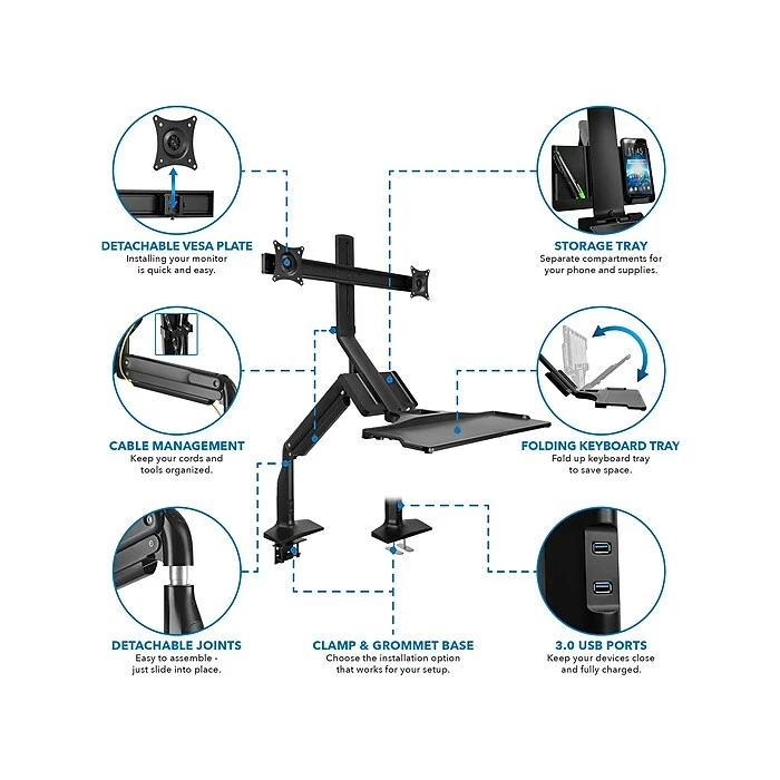 Mount-It! Adjustable Dual-Monitor Mount, Up To 27", Black (MI-7984) - Image 6