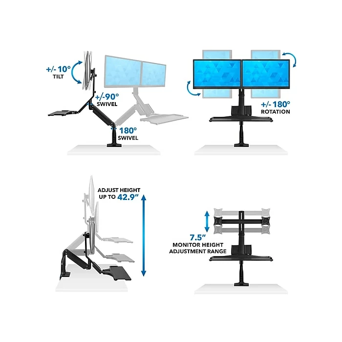 Mount-It! Adjustable Dual-Monitor Mount, Up To 27", Black (MI-7984) - Image 7