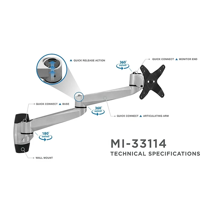 Mount-It! Modular Mount Adjustable Monitor Mount, Up To 27" Monitors, Gray/Silver (MI-33114) - Image 3
