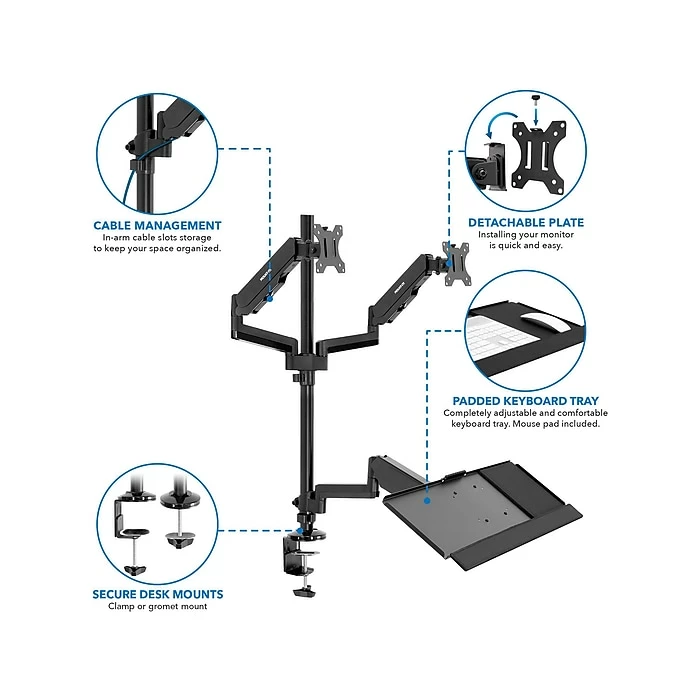 Mount-It! Adjustable Monitor Mount, Up To 32", Black (MI-7996) - Image 3