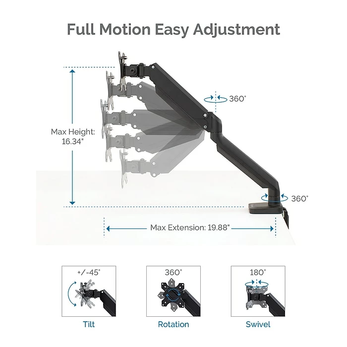Fellowes Platinum Series Adjustable Monitor Arm, Up To 32", Black (8043301) - Image 3