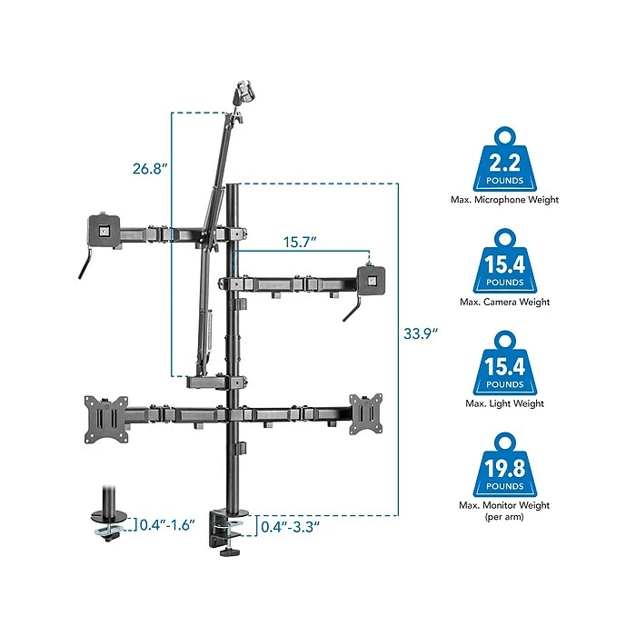 Mount-It! All-in-One Adjustable Studio Camera Setup Dual Mount, Up To 32", Black (MI-482) - Image 3