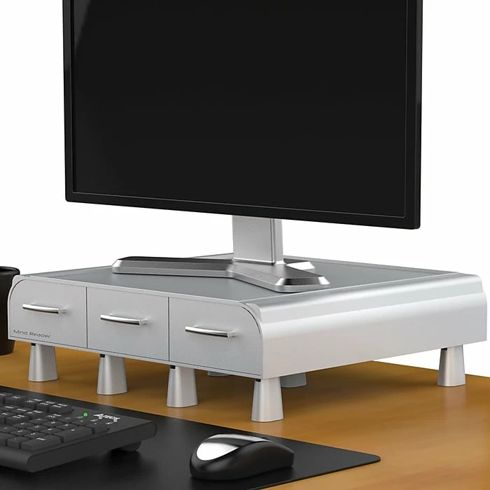 Mind Reader Perch PC, Laptop, IMAC Monitor Stand And Desk Organizer, Silver (MONSTA3D-SIL) - Image 3