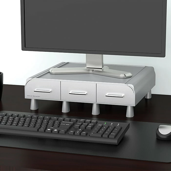 Mind Reader Perch PC, Laptop, IMAC Monitor Stand And Desk Organizer, Silver (MONSTA3D-SIL) - Image 4