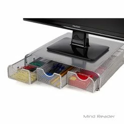 Mind Reader "Perch" PC, Laptop, IMAC Monitor Stand And Desk Organizer, Silver Metal Mesh (MONSTA3DMESH-SI)