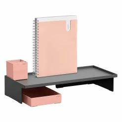 Poppin Monitor Riser With Accessory Kit, Dark Gray/Blush (108720)