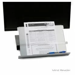 EMS Mind Reader PAPERMON-SIL Metal Monitor Stand Riser With Resting Document Holder Easel, Silver