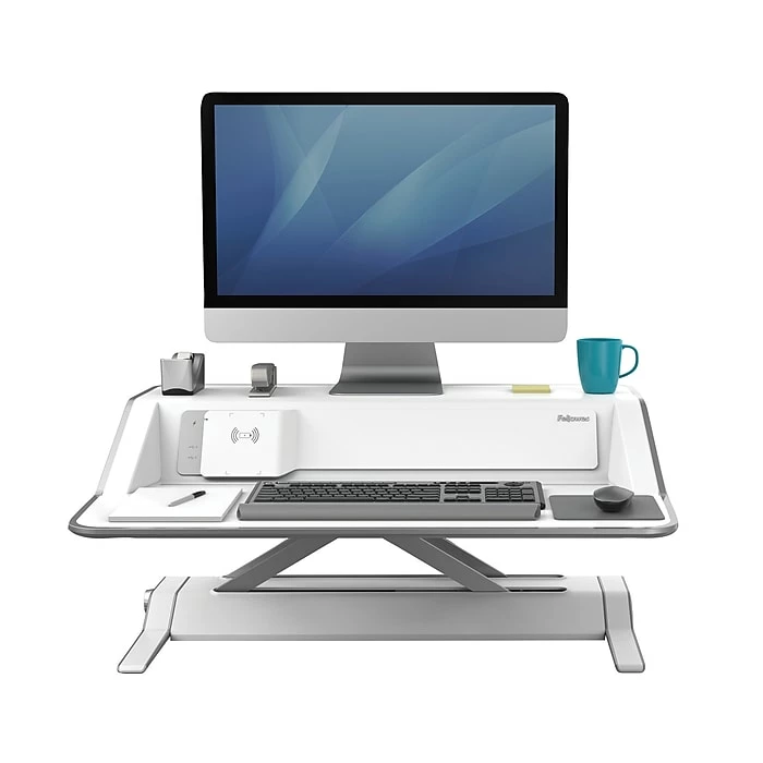 Fellowes Lotus DX Sit-Stand Workstation Adjustable Monitor Stand, White (8080201) - Image 2