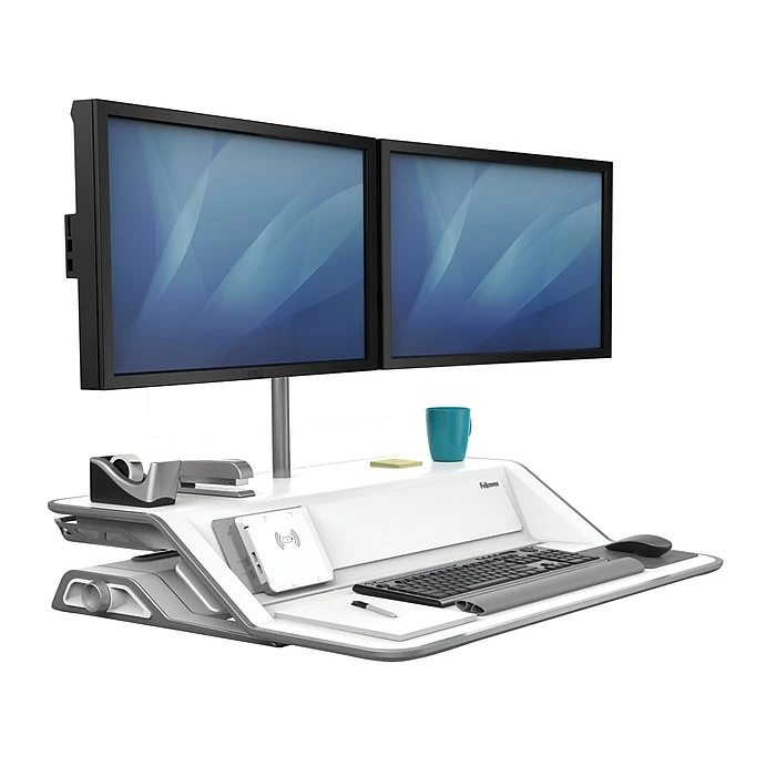 Fellowes Lotus DX Sit-Stand Workstation Adjustable Monitor Stand, White (8080201) - Image 3