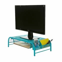 Mind Reader Metal Mesh Monitor Stand And Desk Organizer With Drawer, Desktop Monitor Stand Organizer, Turquoise (MESHMONSTA-TUR)