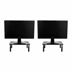 Mind Reader Adjustable Monitor Riser Stands, Black, Set Of 2 Stands (4LEGM2PK-BLK)