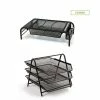 Mind Reader Metal Mesh Monitor Stand With Drawer Organizer, 3 Tier Mesh Paper Tray Organizer, 2 Piece Set, Black (MESHMON3P-BLK)