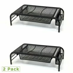 Mind Reader Metal Mesh Monitor Stand And Desk Organizer With Drawer, Monitor Riser, Black , 2/Pack (2MESHMON-BLK)