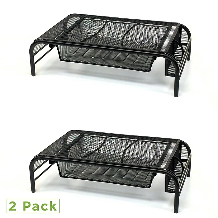 Mind Reader Metal Mesh Monitor Stand And Desk Organizer With Drawer, Monitor Riser, Black , 2/Pack (2MESHMON-BLK)