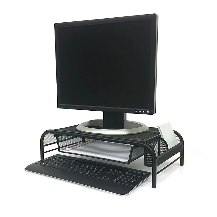 Mind Reader Metal Mesh Monitor Stand And Desk Organizer With Drawer, Monitor Riser, Black , 2/Pack (2MESHMON-BLK) - Image 2