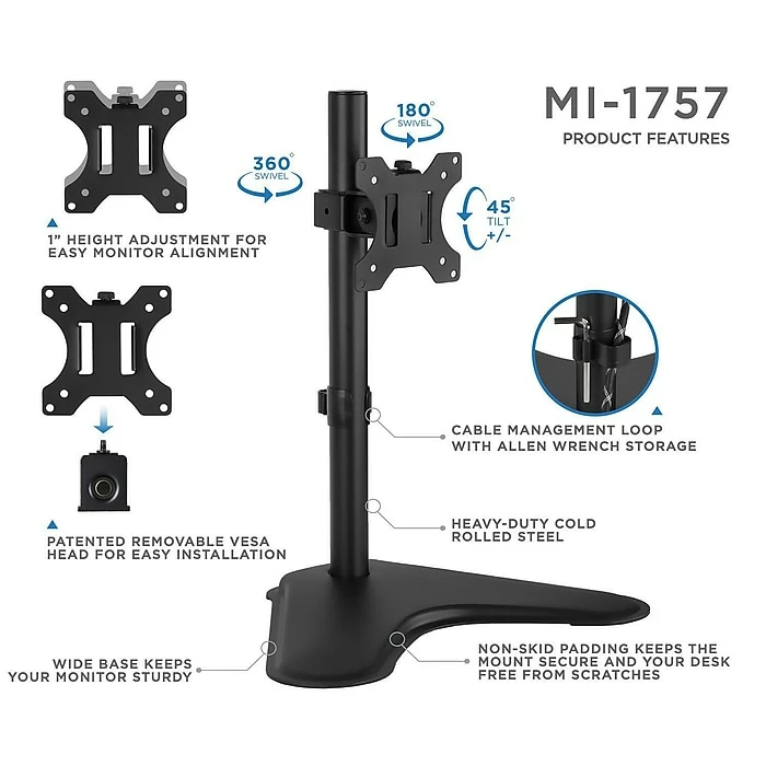 Mount-It! Single Monitor Mount Desk Stand For 22" To 32" Monitors (MI-1757) - Image 4