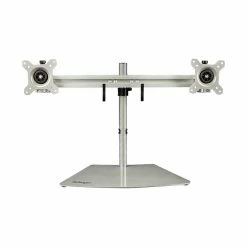 StarTech Dual Monitor Stand - Free Standing Desktop Pole Stand For 2x 24" VESA Mount Displays -Synchronized Height Adjustable - Silver