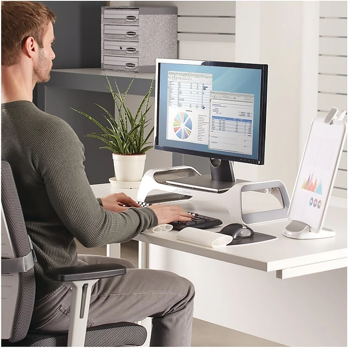 Fellowes I-Spire Series Monitor Stand, Up To 21", White/Gray (9311101) - Image 6