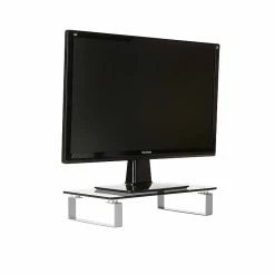 Mind Reader Glass Monitor Stand, Desktop Monitor Stand, Stand Riser For Computer, Laptop, Desk, Clear (GLASS-CLR)