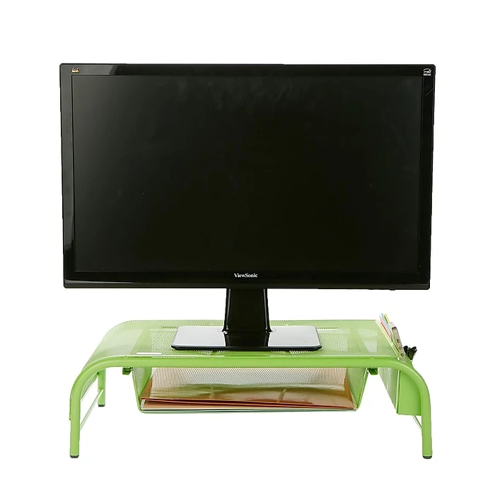 Mind Reader Metal Mesh Monitor Stand And Desk Organizer With Drawer, Desktop Monitor Stand Organizer, Green (MESHMONSTA-GRN) - Image 3