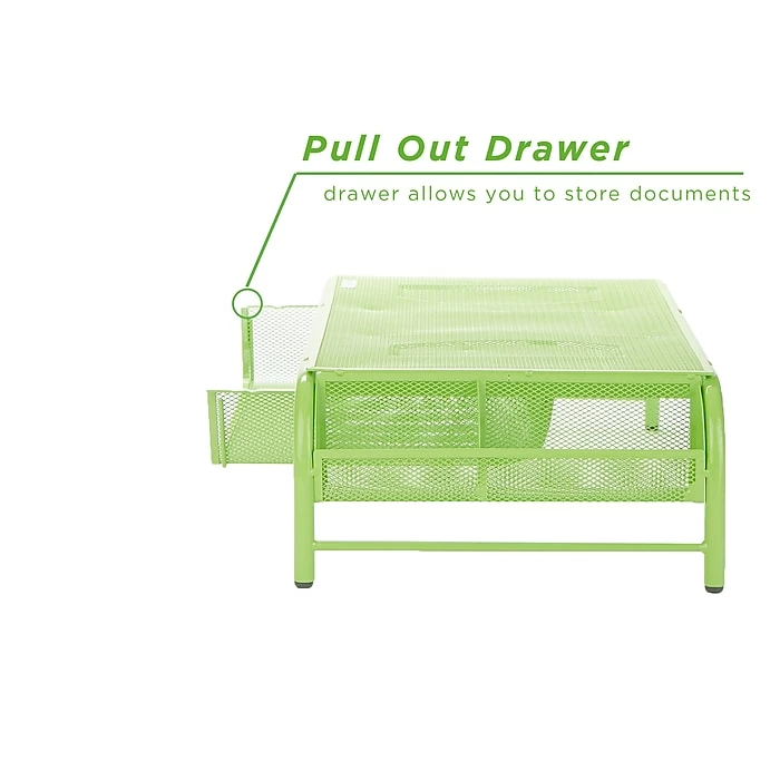 Mind Reader Metal Mesh Monitor Stand And Desk Organizer With Drawer, Desktop Monitor Stand Organizer, Green (MESHMONSTA-GRN) - Image 6