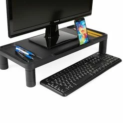 Mind Reader Monitor Stand, Durable Plastic Monitor Riser, For Computer Monitor, Laptop, PC, MacBook, Black (LGPLMONST-BLK)
