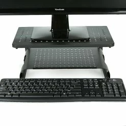 Mind Reader Monitor Stand Riser, 2 Tier, Ventilated Metal For Computer Monitor, Laptop, Storage For Keyboard, Black (MON2T-BLK)