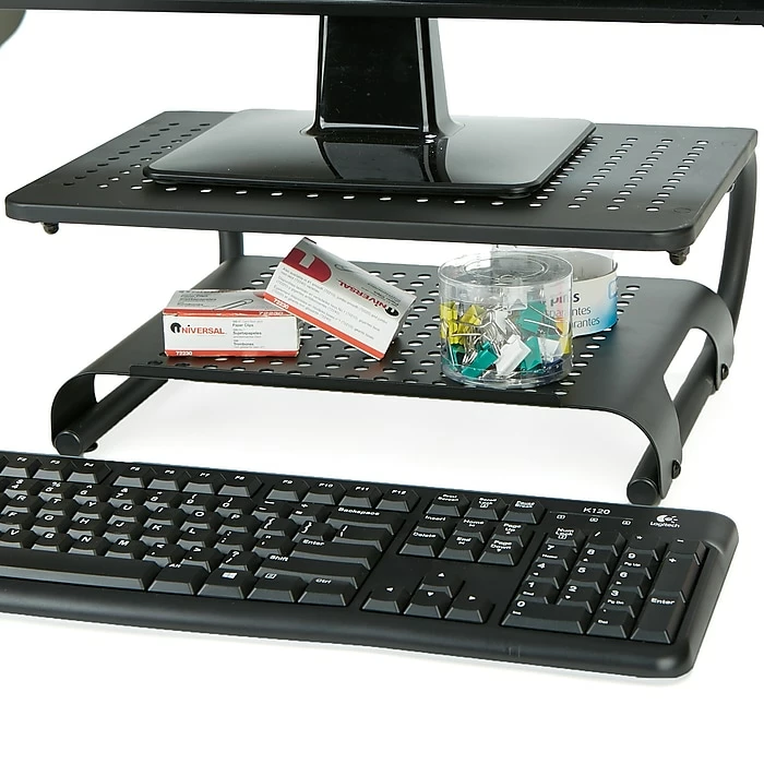 Mind Reader Monitor Stand Riser, 2 Tier, Ventilated Metal For Computer Monitor, Laptop, Storage For Keyboard, Black (MON2T-BLK) - Image 3