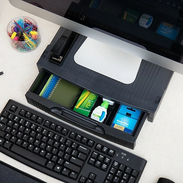 Mind Reader Monitor Stand With Storage Drawer, Black, (SUPMONST-BLK) - Image 2