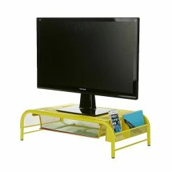 Mind Reader Metal Mesh Monitor Stand And Desk Organizer With Drawer, Desktop Monitor Stand Organizer, Yellow (MESHMONSTA-YLW)