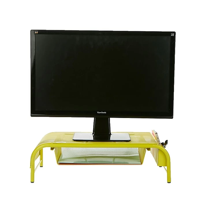 Mind Reader Metal Mesh Monitor Stand And Desk Organizer With Drawer, Desktop Monitor Stand Organizer, Yellow (MESHMONSTA-YLW) - Image 3