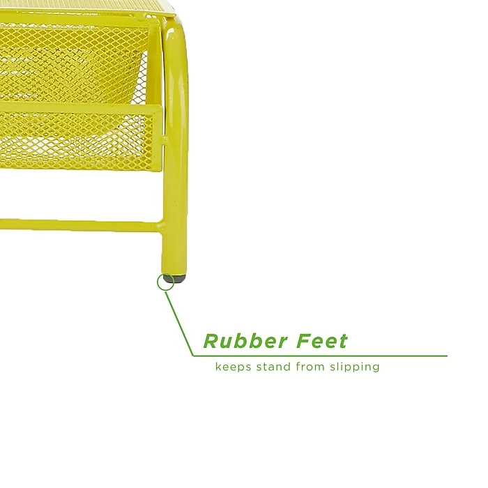 Mind Reader Metal Mesh Monitor Stand And Desk Organizer With Drawer, Desktop Monitor Stand Organizer, Yellow (MESHMONSTA-YLW) - Image 4