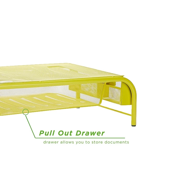 Mind Reader Metal Mesh Monitor Stand And Desk Organizer With Drawer, Desktop Monitor Stand Organizer, Yellow (MESHMONSTA-YLW) - Image 6