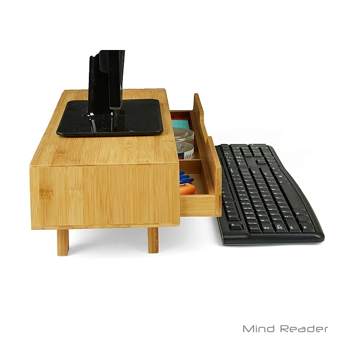 EMS Mind Reader DRMONBM-BRN Eco-Friendly Bamboo Monitor Stand With Drawer, Brown - Image 2
