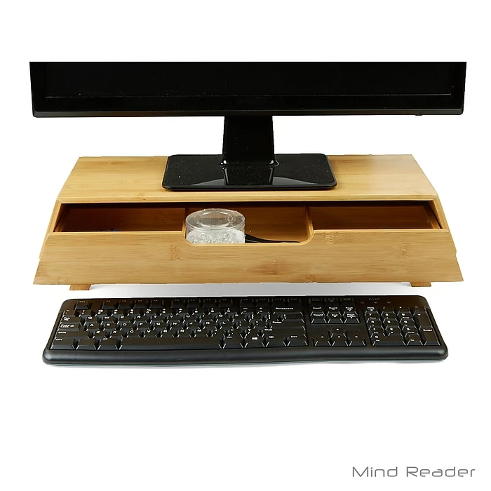EMS Mind Reader DRMONBM-BRN Eco-Friendly Bamboo Monitor Stand With Drawer, Brown - Image 4