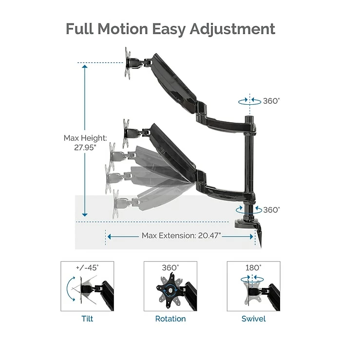 Fellowes Platinum Series Dual Stacking Adjustable Monitor Arm, Up To 32", Black (8043401) - Image 3