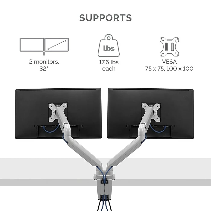 Fellowes Platinum Series Adjustable Dual Monitor Arm, Up To 32", Silver (8056501) - Image 2