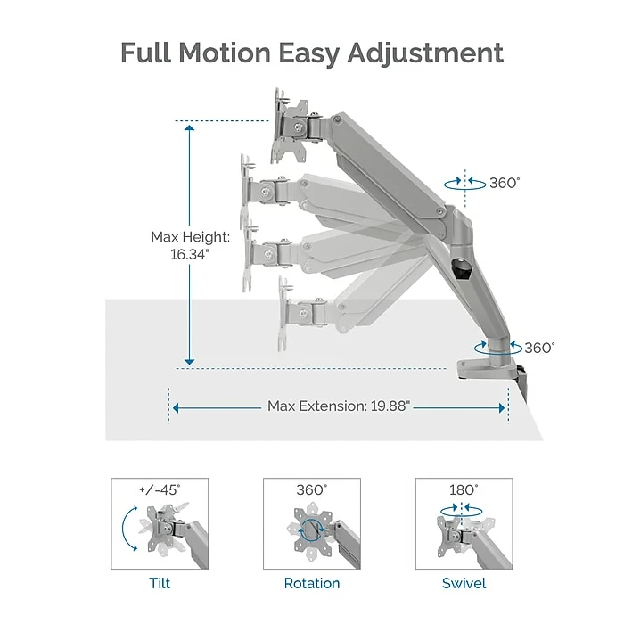 Fellowes Platinum Series Adjustable Dual Monitor Arm, Up To 32", Silver (8056501) - Image 3