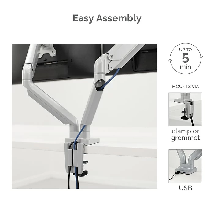 Fellowes Platinum Series Adjustable Dual Monitor Arm, Up To 32", Silver (8056501) - Image 4