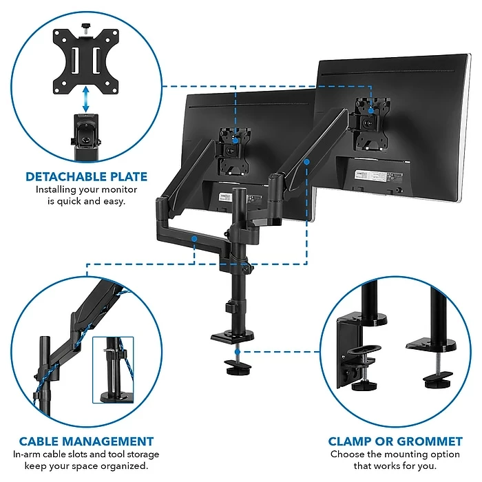 Mount-It! Dual Monitor Arm Desk Mount For 19"-32" Screens (MI-4762) - Image 3