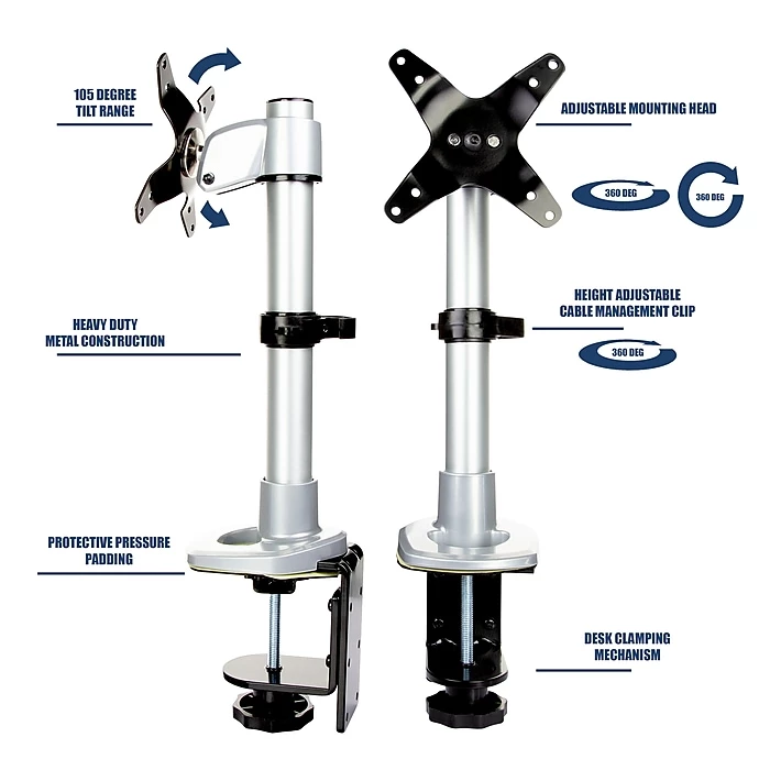 Mount-It! Modular Desk Mount Adjustable Monitor Arm, Up To 27" Monitors, Gray/Silver (MI-31111) - Image 3