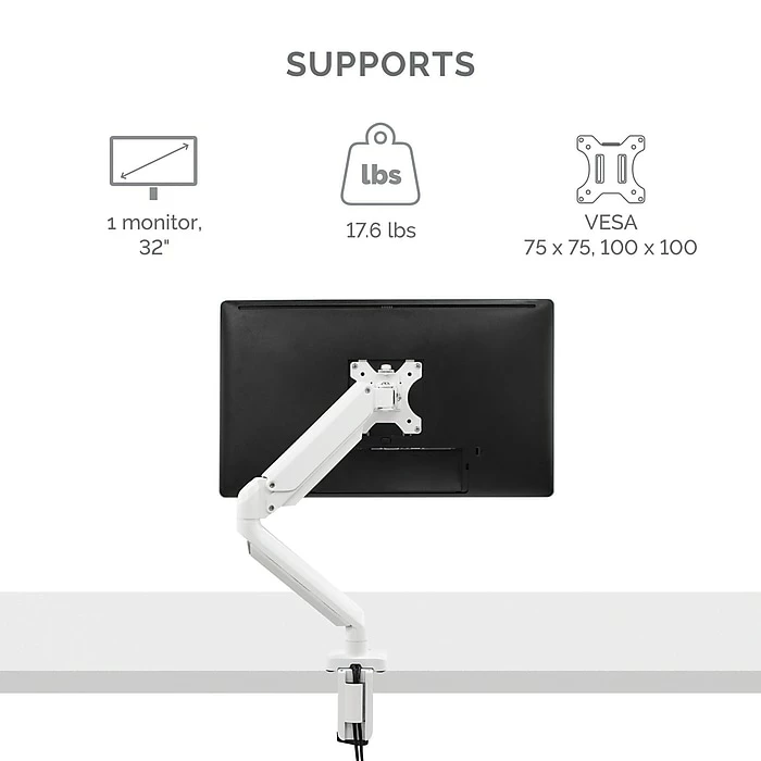Fellowes Platinum Series Adjustable Single Monitor Arm, Up To 32", White (8056201) - Image 2