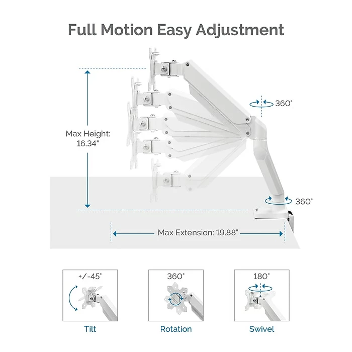 Fellowes Platinum Series Adjustable Single Monitor Arm, Up To 32", White (8056201) - Image 3
