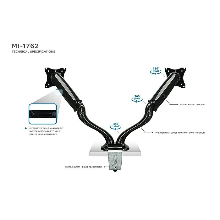 Mount-It! Dual Monitor Desk Mount With Dual Articulating Arms For 13"-27" Screens (MI-1762) - Image 4
