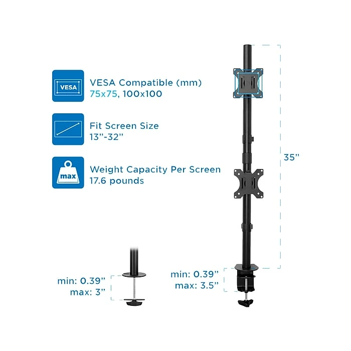 Mount-It! Mount-lt! Adjustable Monitor Mount, Up To 32" Monitor, Black (MI-1768) - Image 5