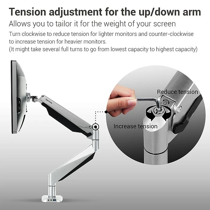 Loctek Adjustable Monitor Mount, Up To 27", Gray/Silver (D7A) - Image 4