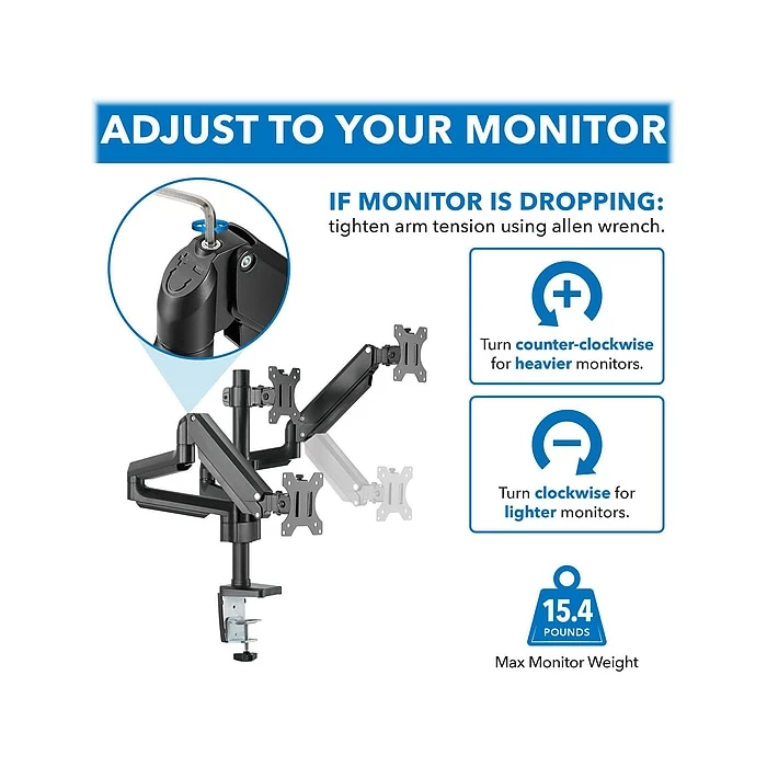 Mount-It! Adjustable Triple Monitor Mount With Gas Spring Arms, Up To 27", Black (MI-4753B) - Image 4