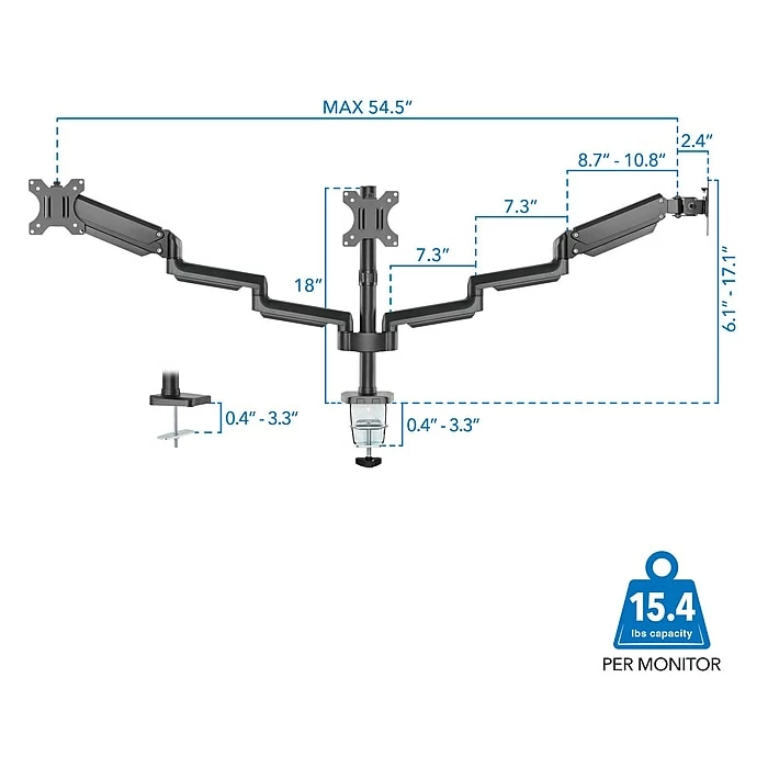 Mount-It! Adjustable Triple Monitor Mount With Gas Spring Arms, Up To 27", Black (MI-4753B) - Image 6